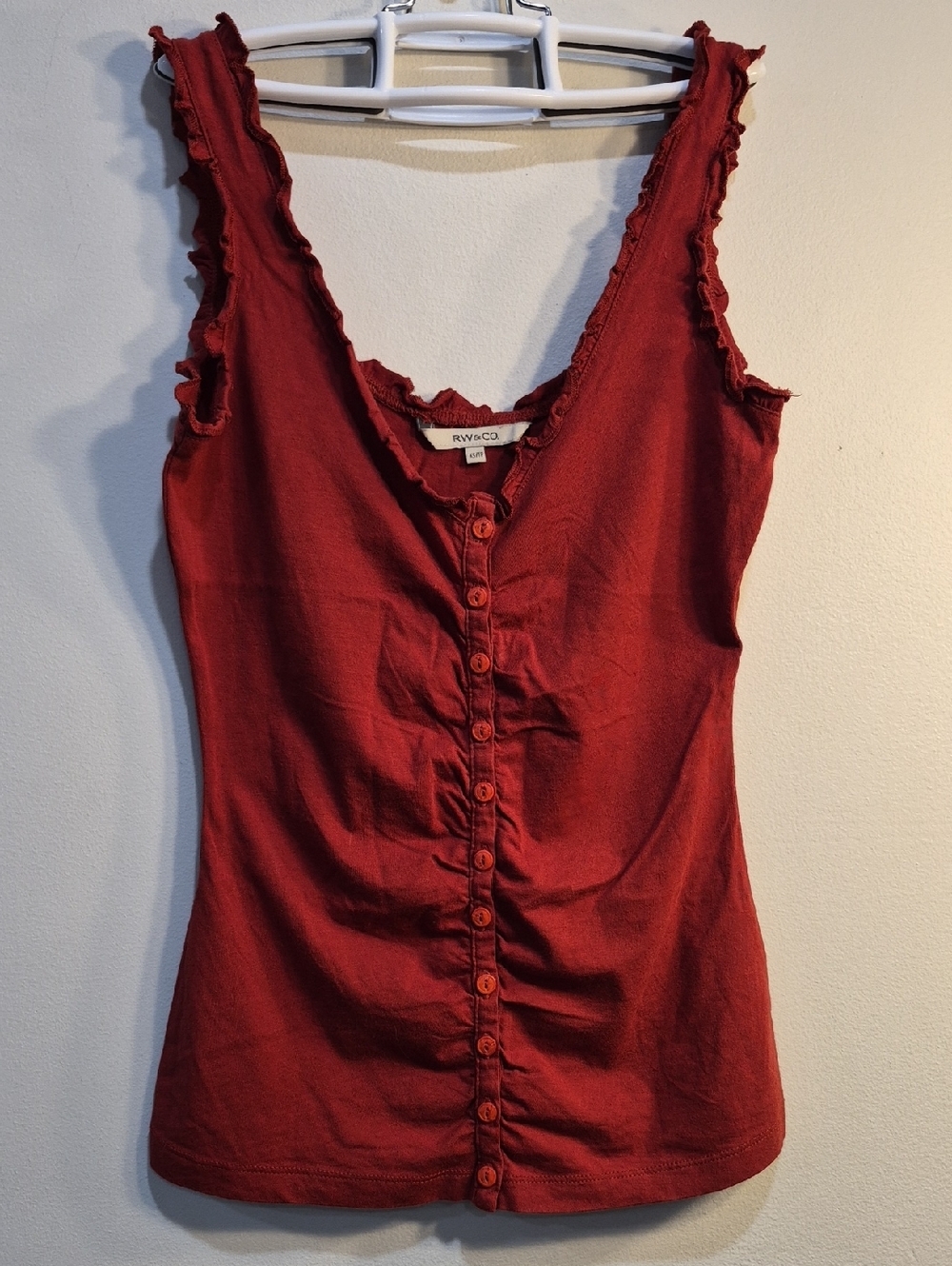RW&CO. Maroon Ruffled Button-Front Tank - Picture 9 of 9